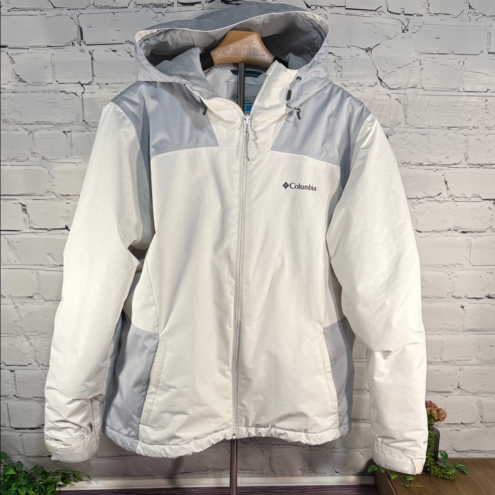 COLUMBIA Women's Tipton Peak Hooded Insulated Jacket White Gray OMNI TECH